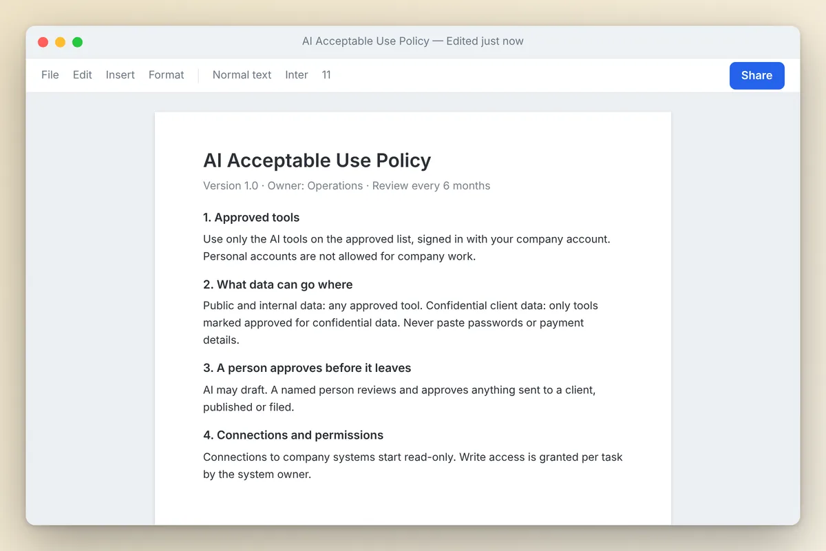 AI Acceptable Use Policy: What to Include, With a One-Page Template